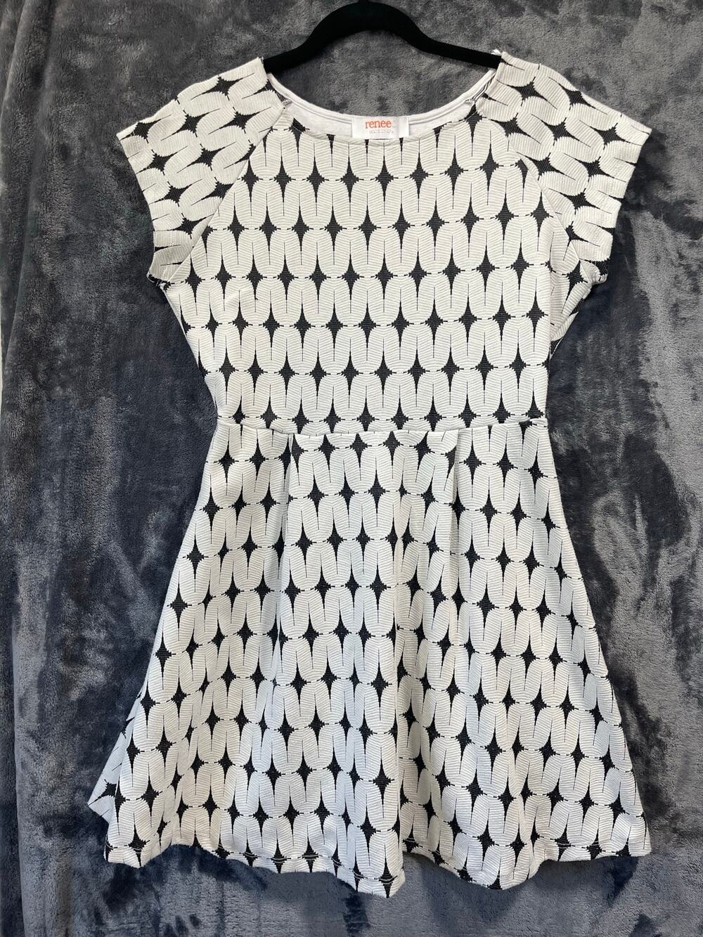 Vintage Mod Style Dress Womens Size M Geometric Diamond Print Cap Sleeve